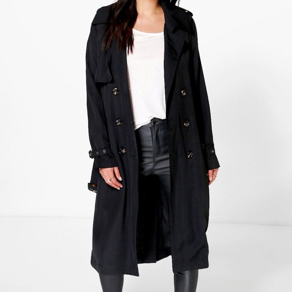 Black thin long trench coat